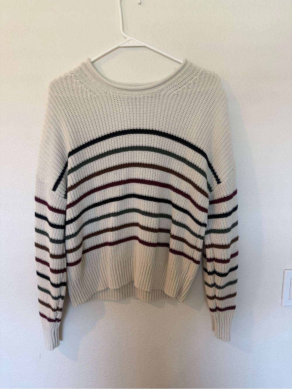 GAP Cream Crewneck Sweater with Multicolor Stripes